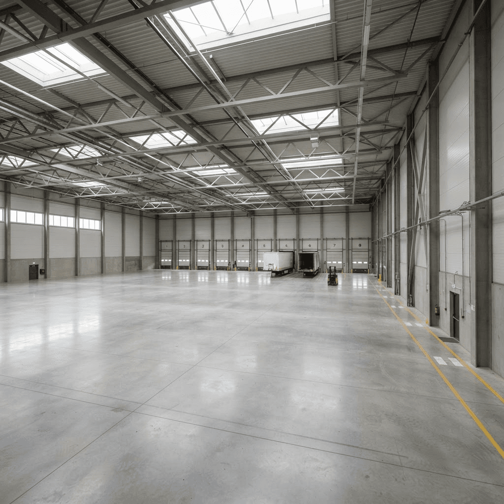 Interior of a large, modern industrial warehouse